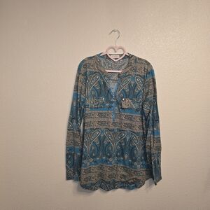 Blue Paisley Long Sleeve Blouse